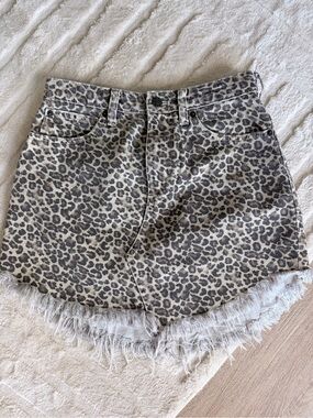 We The Free / Free People Leopard Print Denim Mini Skirt 🐆✨